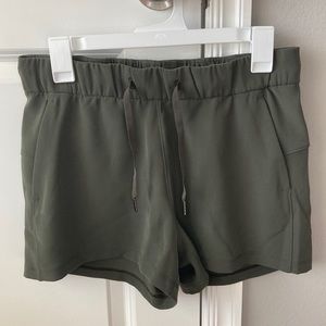 Lululemon Olive Green On The Fly Midrise Shorts